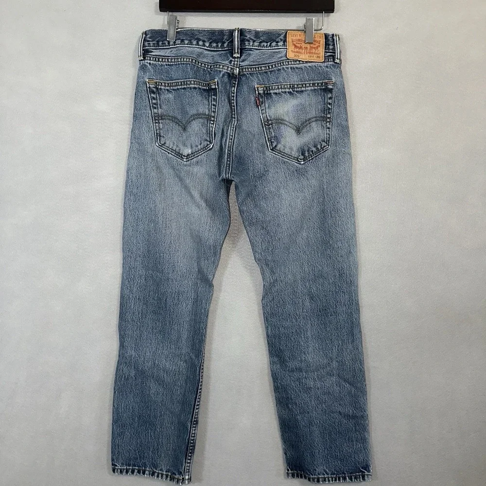 Levis 505 Jeans Mens Size 33x30 ( Fits 33x28) Blue Distressed Nice Fade Casual